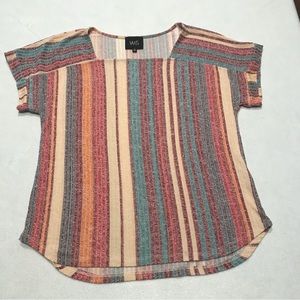 W5 shirt, mulit color stripes, short sleeve, medium